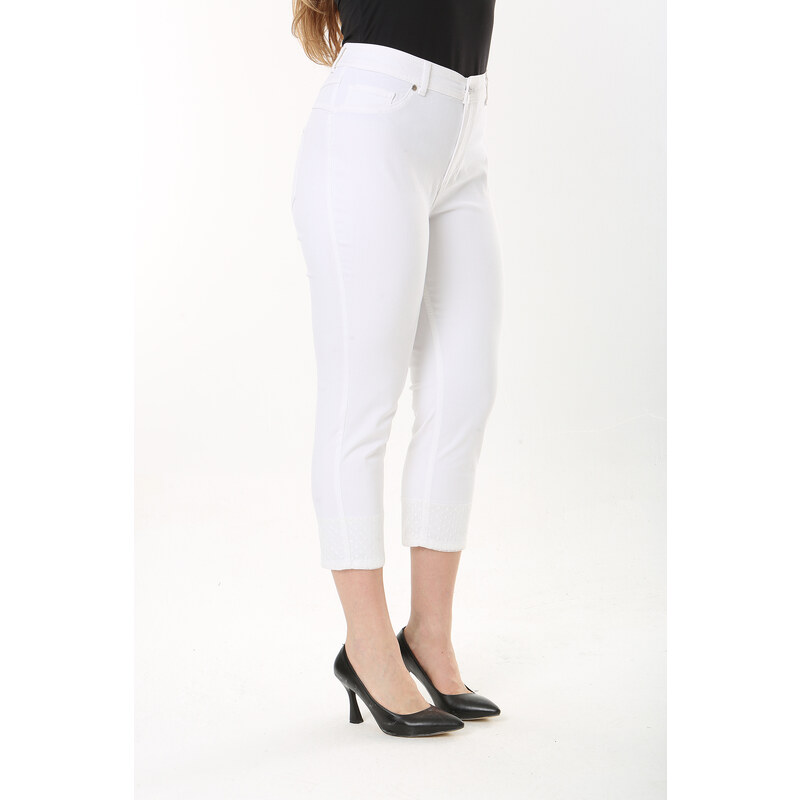 Şans Women's Plus Size White Cuff Detail Lycra Jeans