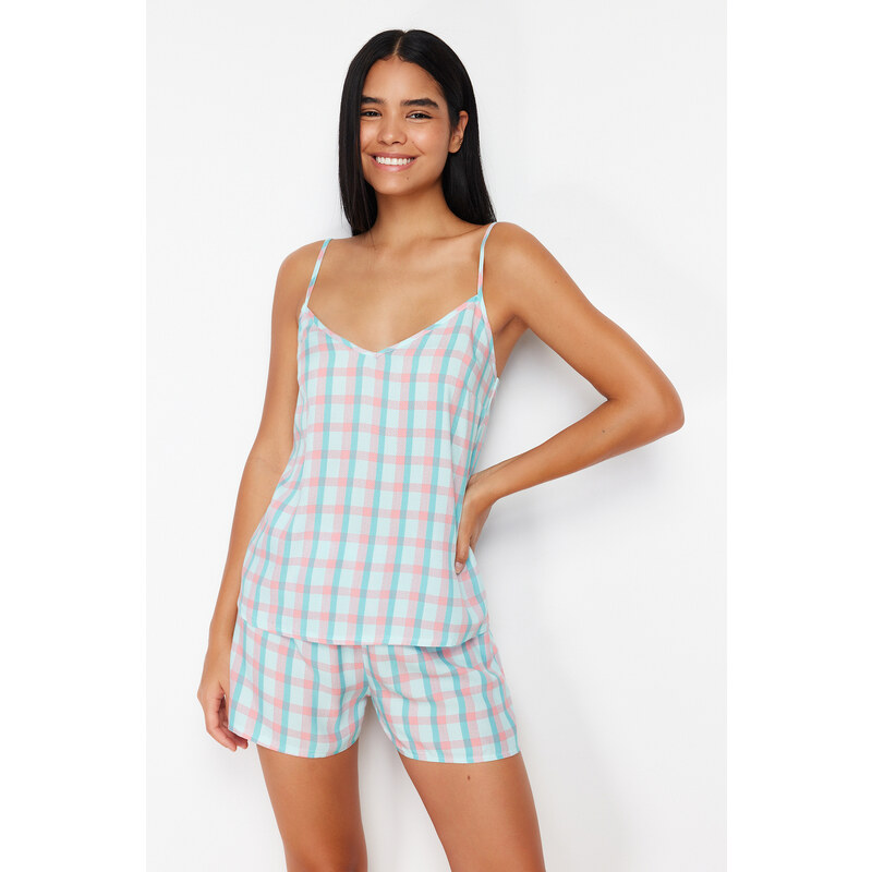 Trendyol Multicolored Plaid Viscose Woven Pajamas Set