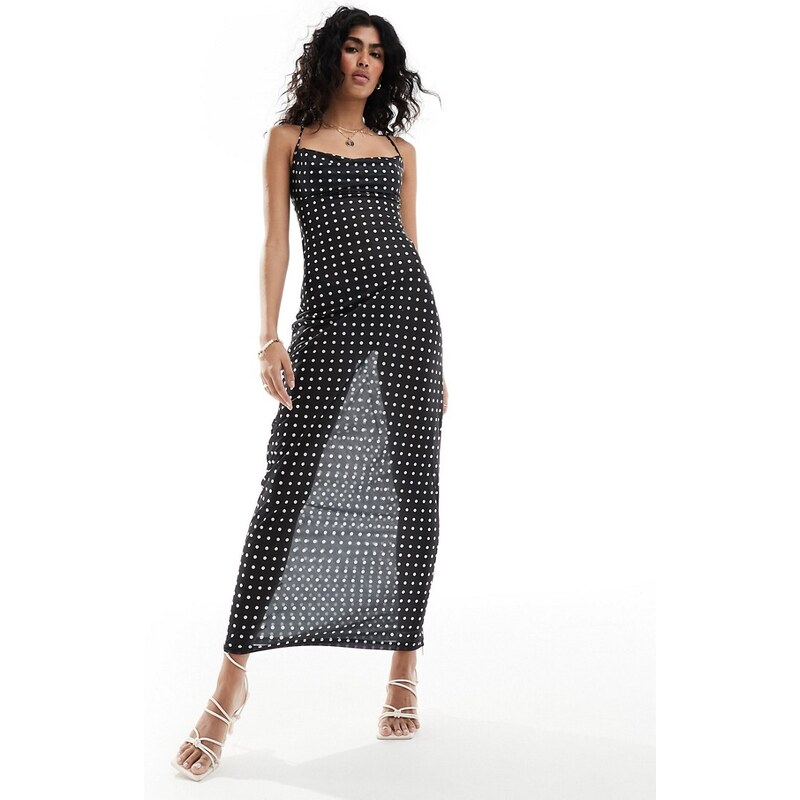 4th & Reckless milan sheer polka dot mesh beach dress in black 90258926