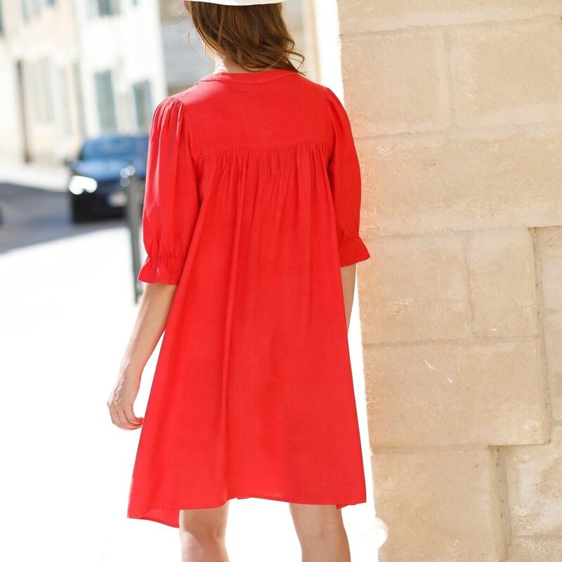 Blancheporte Jednobarevné rozšířené šaty na knoflíky červená 36