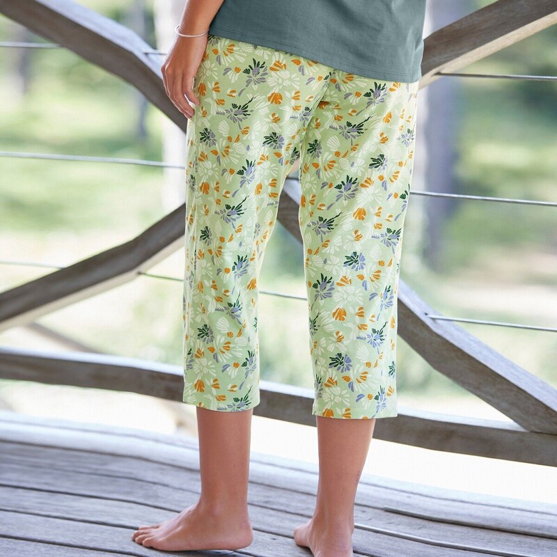 Blancheporte 3/4 pyžamové kalhoty s potiskem "okvětních lístků" potisk zelená 38/40