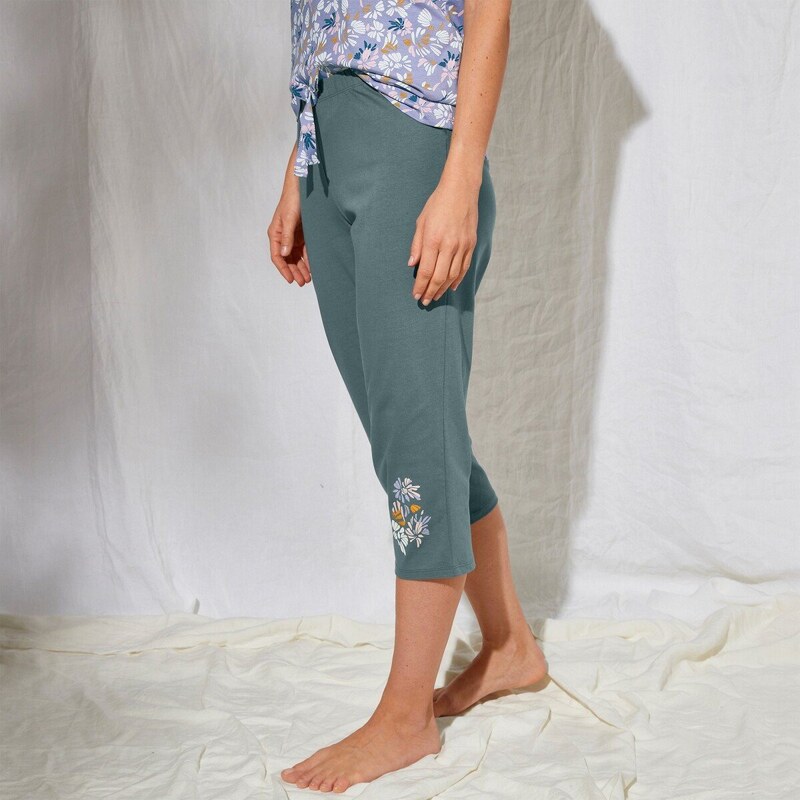 Blancheporte 3/4 pyžamové kalhoty se středovým potiskem "okvětních lístků" šalvějová 46/48