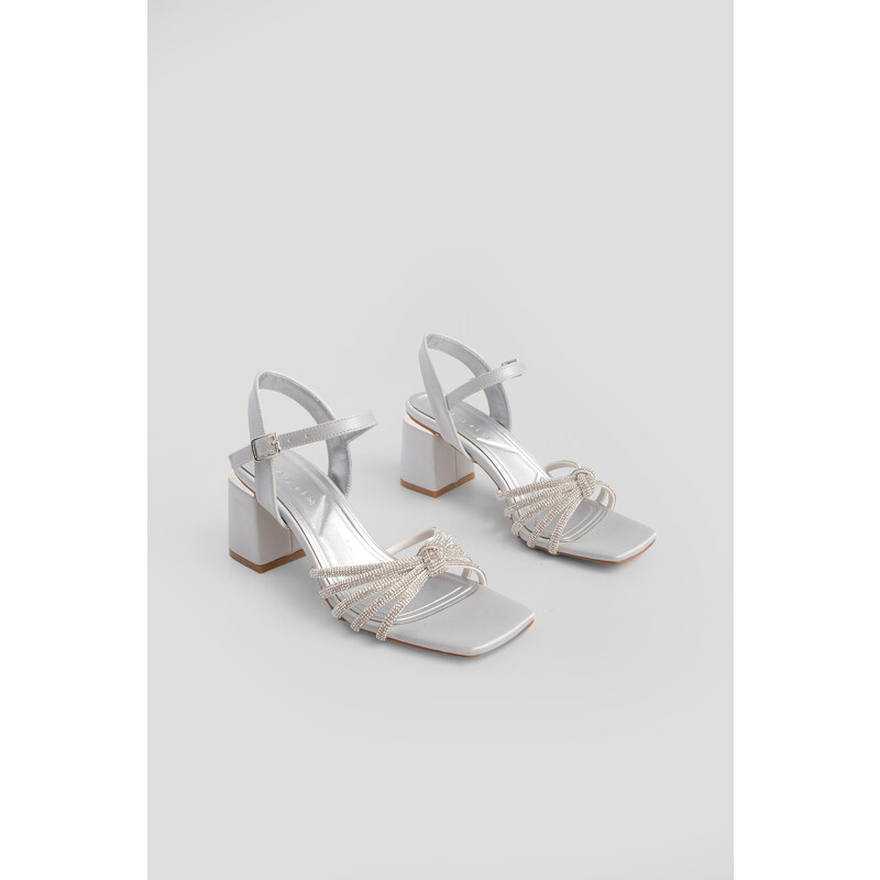 Marjin Women's Stone Heeled Evening Shoes Tayla Silver