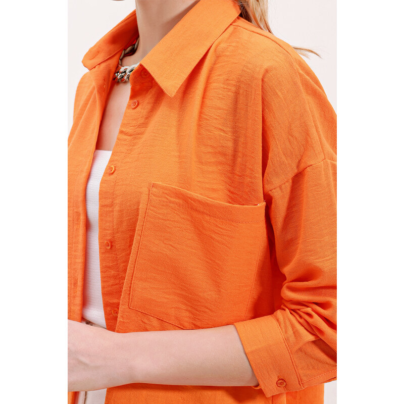 Bigdart 20153 Single Pocket Oversize Linen Shirt - Orange