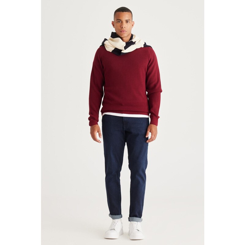 AC&Co / Altınyıldız Classics Men's Burgundy Standard Fit Regular Fit Crew Neck Patterned Knitwear Sweater