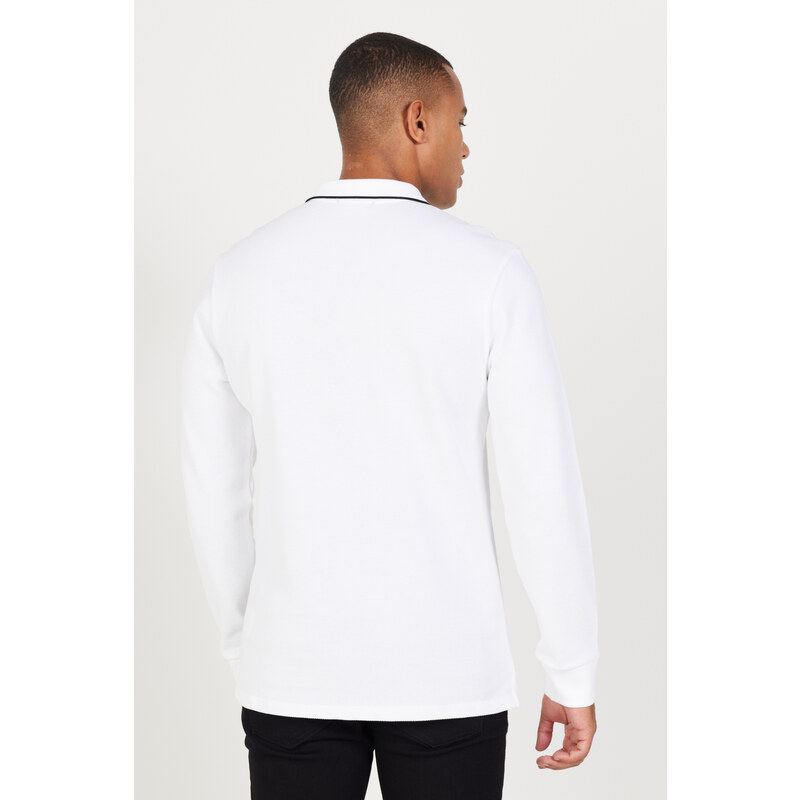 ALTINYILDIZ CLASSICS Men's White Slim Fit Slim Fit Polo Neck 100% Cotton Honeycomb T-Shirt