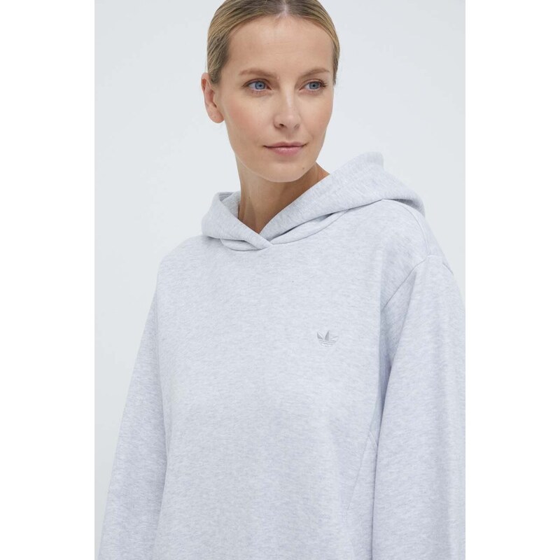 Bavlněná mikina adidas Originals Hoodie dámská, šedá barva, s kapucí, melanžová, IX2344