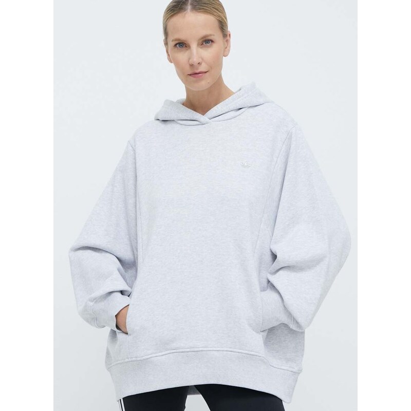 Bavlněná mikina adidas Originals Hoodie dámská, šedá barva, s kapucí, melanžová, IX2344