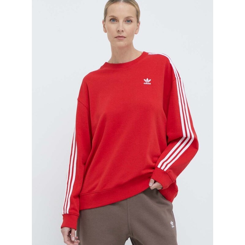 Mikina adidas Originals 3-Stripes Crew OS dámská, červená barva, s aplikací, IN8487