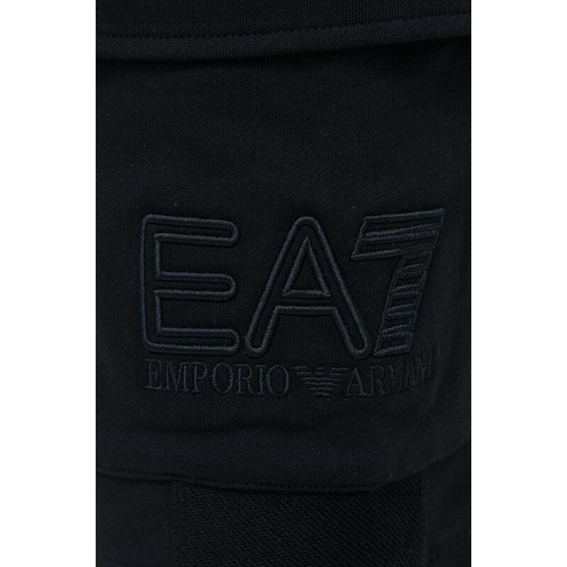 Bavlněné šortky EA7 Emporio Armani černá barva, hladké