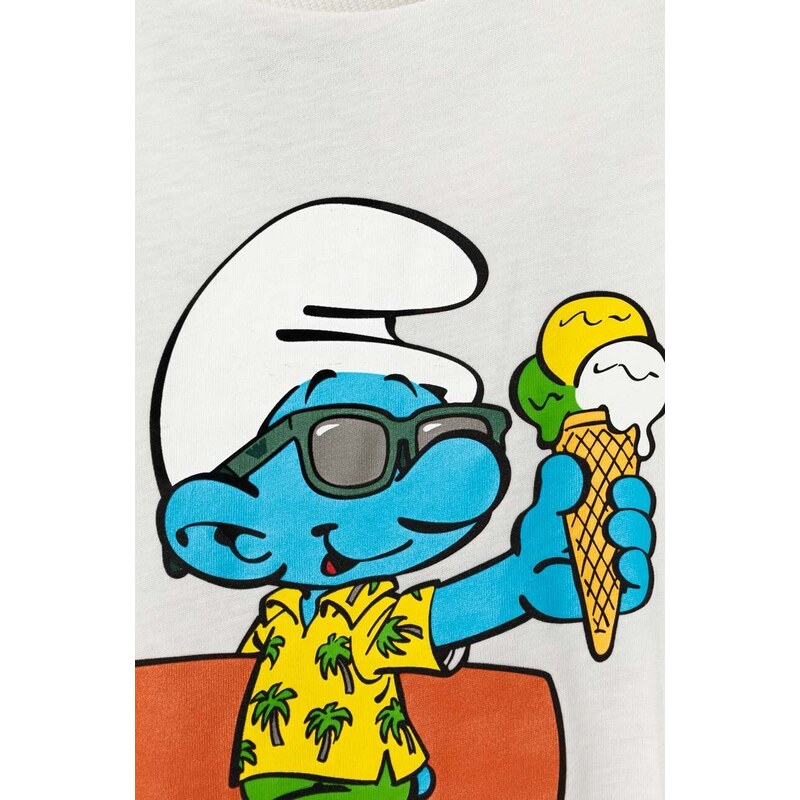 Dětské bavlněné tričko Emporio Armani The Smurfs bílá barva, s potiskem