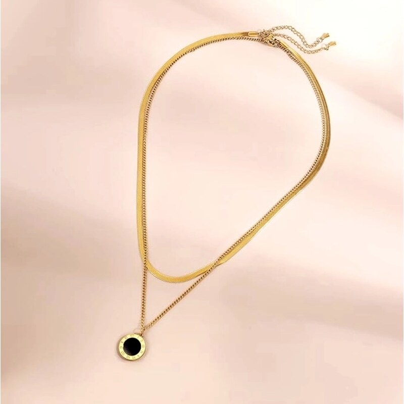 Camerazar Zlatý náhrdelník s dvojitou zmijí z chirurgické oceli, černý kruh