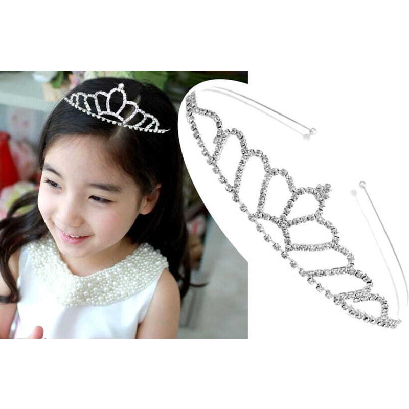 Camerazar Křišťálová Tiara Diadém pro svatební ozdoby do vlasů, délka 13 cm, výška 3,5 cm, materiál cínový drátek