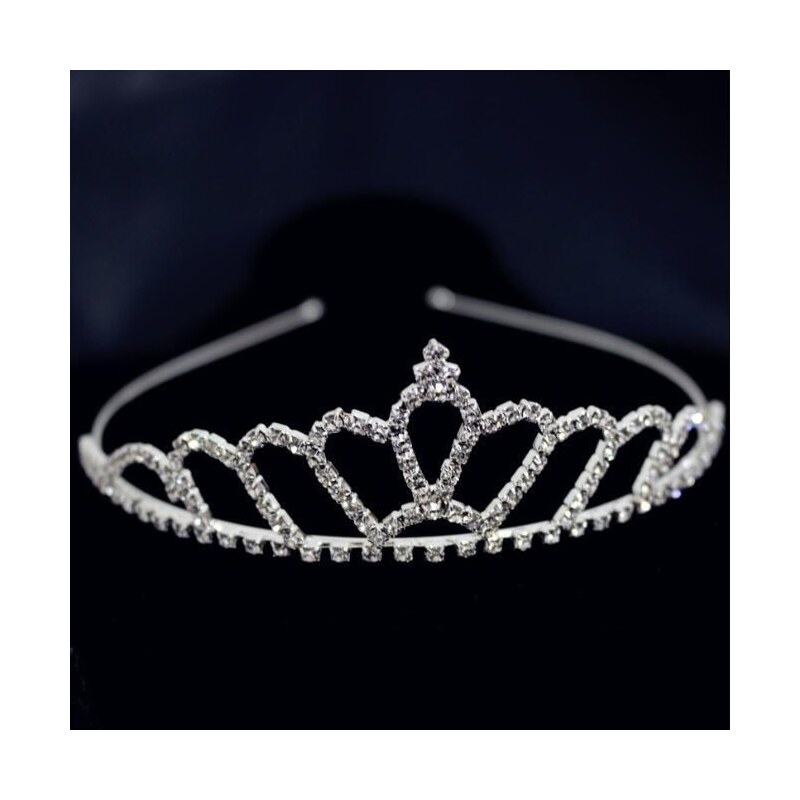 Camerazar Křišťálová Tiara Diadém pro svatební ozdoby do vlasů, délka 13 cm, výška 3,5 cm, materiál cínový drátek