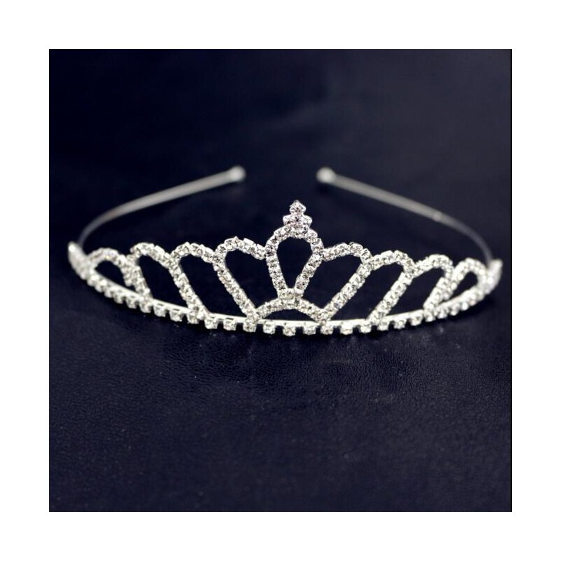 Camerazar Křišťálová Tiara Diadém pro svatební ozdoby do vlasů, délka 13 cm, výška 3,5 cm, materiál cínový drátek