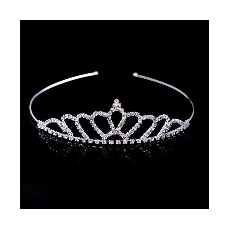 Camerazar Křišťálová Tiara Diadém pro svatební ozdoby do vlasů, délka 13 cm, výška 3,5 cm, materiál cínový drátek