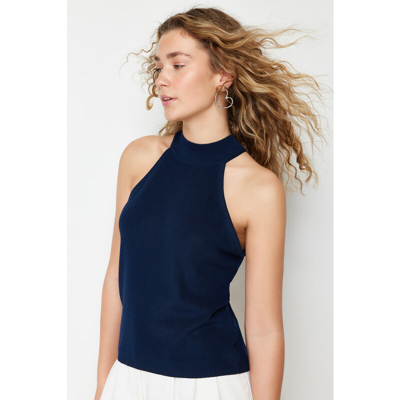 Trendyol Navy Blue Barbell Neck Basic Knitwear Blouse