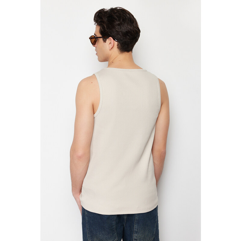 Trendyol Beige Slim/Tailored Ribbed Basic Sleeveless T-Shirt/Athlete