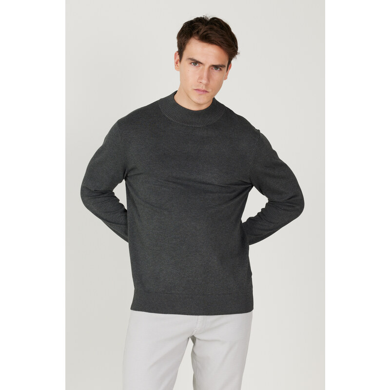 ALTINYILDIZ CLASSICS Men's Anthracite-Melange Standard Fit Normal Cut Half Turtleneck Knitwear Sweater