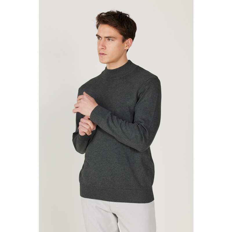 ALTINYILDIZ CLASSICS Men's Anthracite-Melange Standard Fit Normal Cut Half Turtleneck Knitwear Sweater