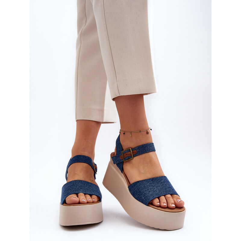 Kesi Dámské modré džínové sandály na klínku značky Geferia