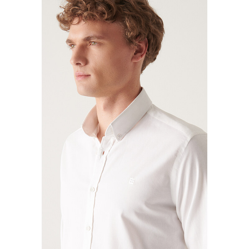 Avva Men's White Oxford 100% Cotton Standard Fit Regular Cut Shirt