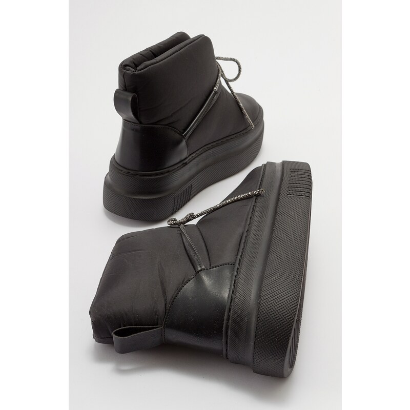 LuviShoes GIOVA Black Leather Women's Sports Boots with Stones and Bow.