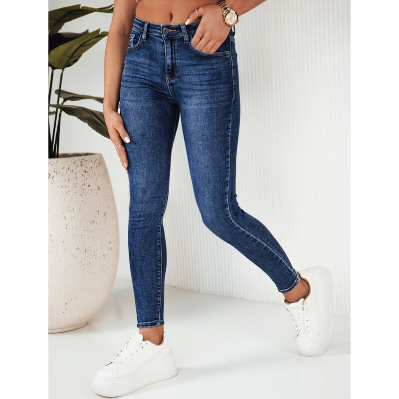 BASIC TMAVĚ MODRÉ DÁMSKÉ SLIM DŽÍNY STEPHINE Denim vzor