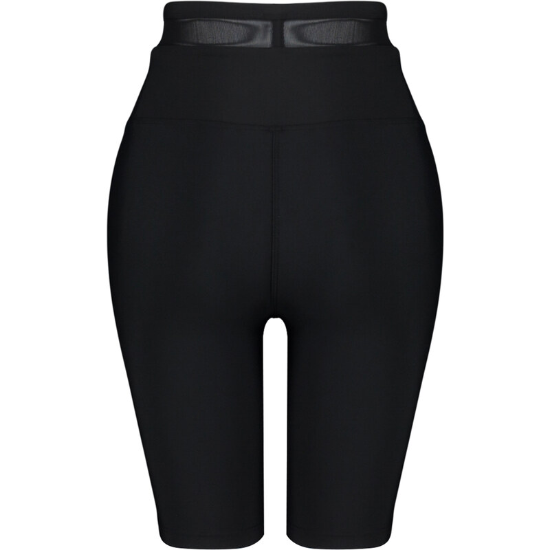 Trendyol Black Compression Waist Tulle Detail Knitted Sports Biker/Cycling Leggings