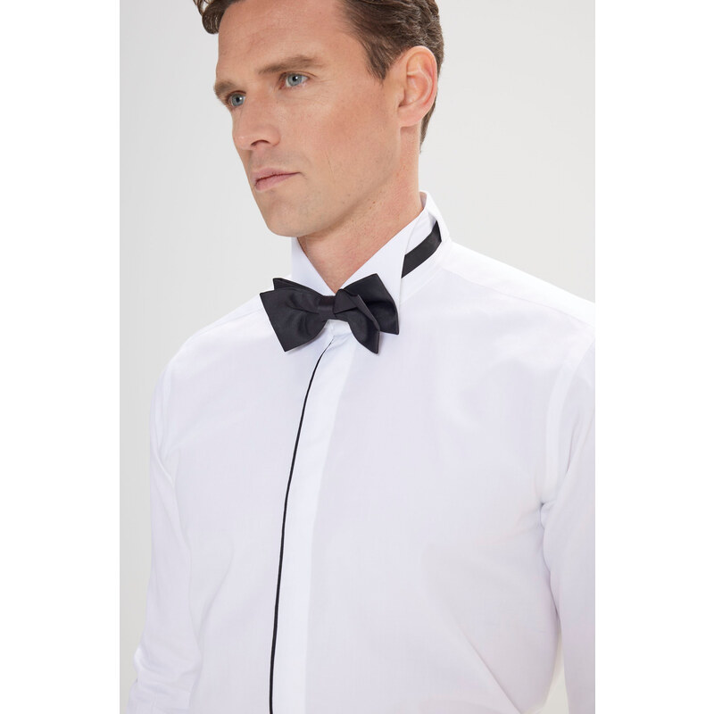 ALTINYILDIZ CLASSICS Men's White Slim Fit Slim-Fit 100% Cotton Shirt with Collar Collar.