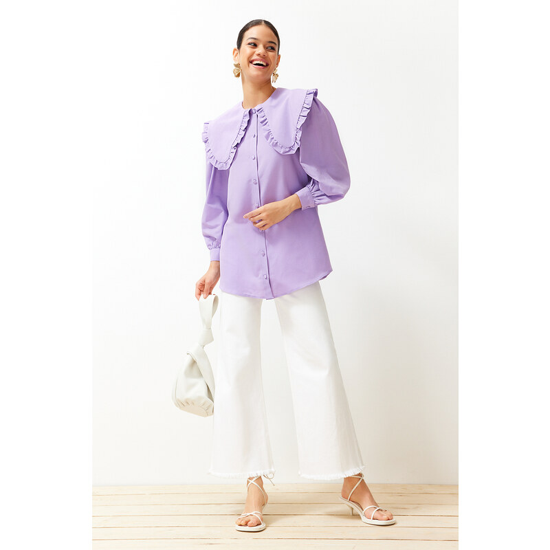 Trendyol Lilac Baby Collar Cotton Woven Shirt