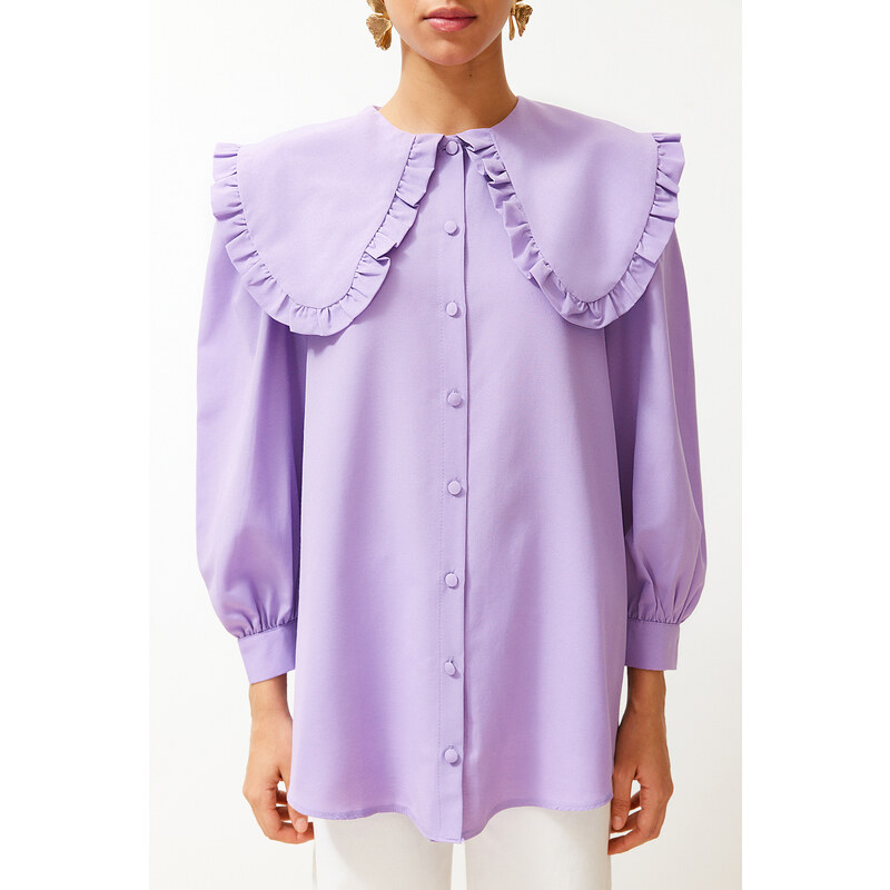 Trendyol Lilac Baby Collar Cotton Woven Shirt