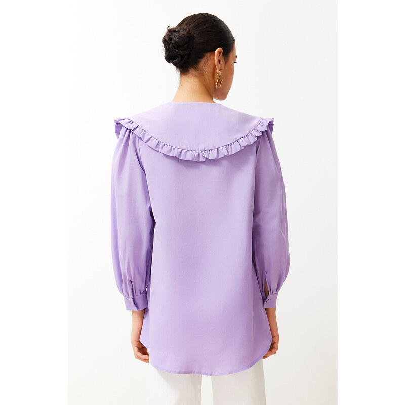 Trendyol Lilac Baby Collar Cotton Woven Shirt