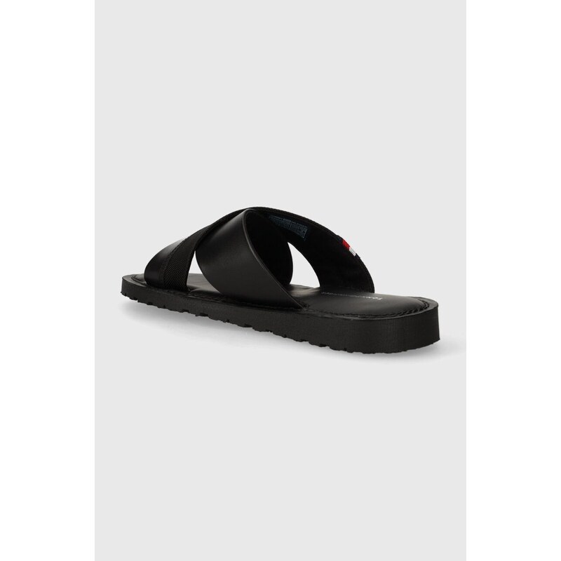 Kožené pantofle Tommy Hilfiger CORE LTH CRISS C SANDAL pánské, černá barva, FM0FM05010