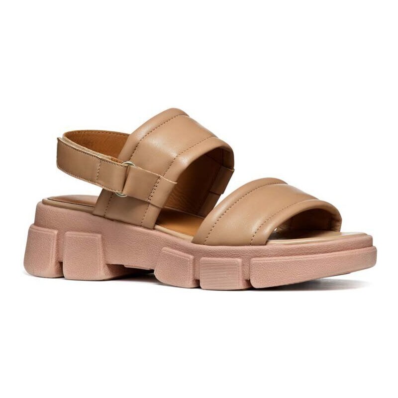 Kožené sandály Geox D LISBONA dámské, béžová barva, na platformě, D45PSA 000TU C8191