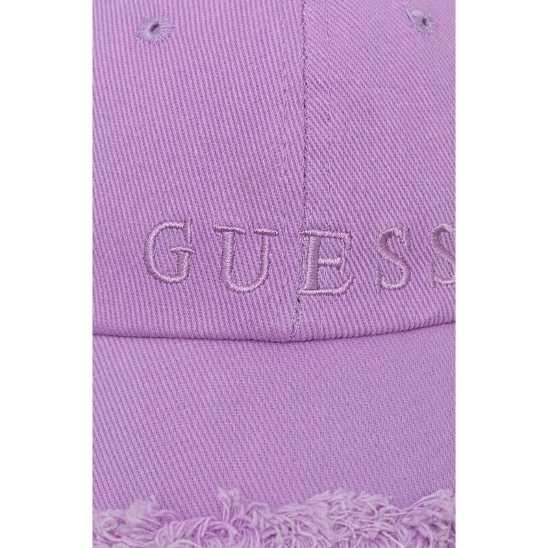 Bavlněná baseballová čepice Guess fialová barva, s aplikací, AW9493 COT01
