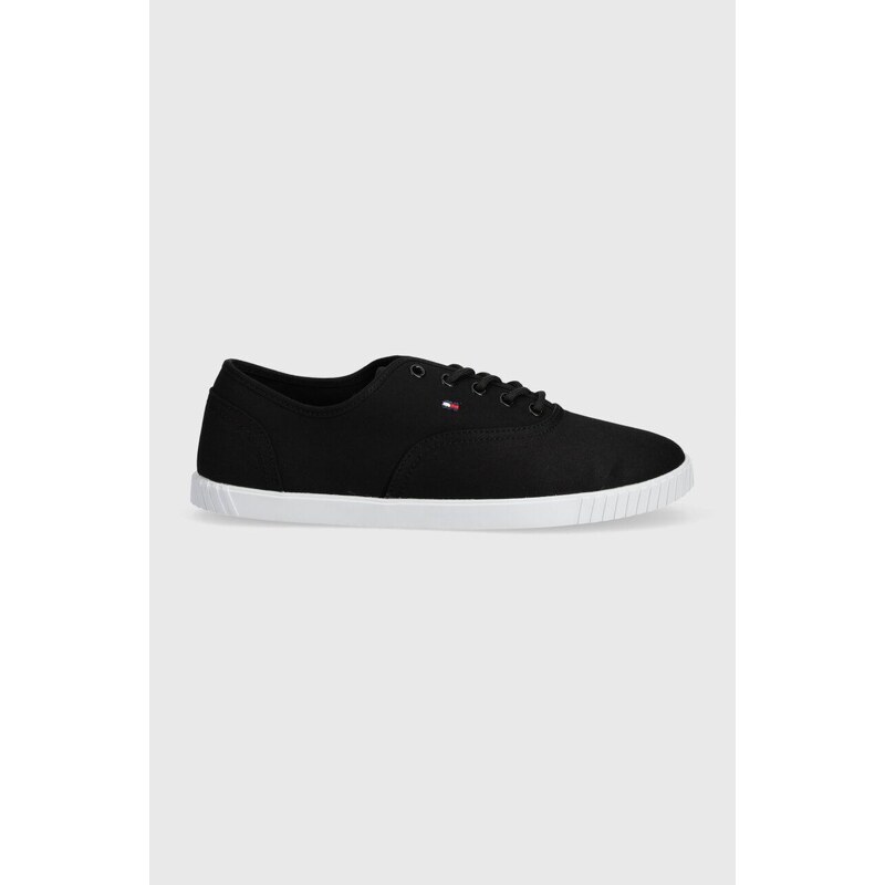 Tenisky Tommy Hilfiger CANVAS LACE UP SNEAKER dámské, černá barva, FW0FW07805