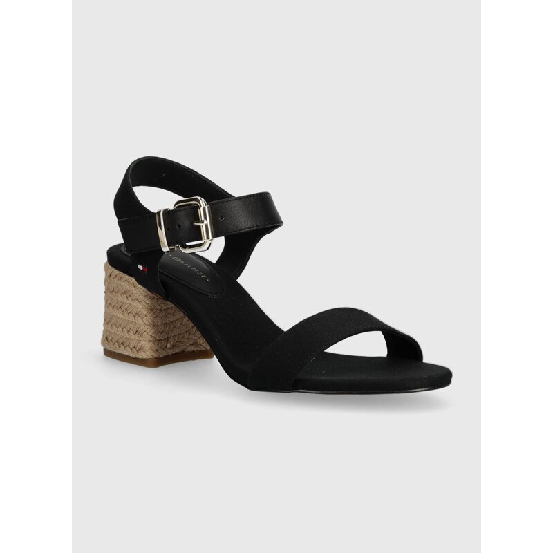 Sandály Tommy Hilfiger BLOCK MID HEEL SANDAL černá barva, FW0FW08075