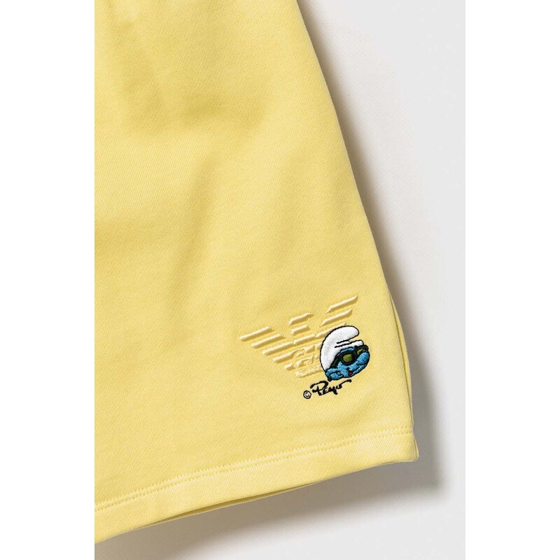 Dětské bavlněné šortky Emporio Armani The Smurfs žlutá barva, nastavitelný pas