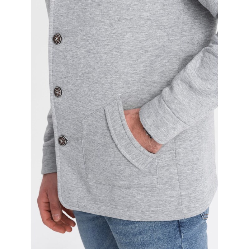Ombre Clothing Pánská volnočasová mikina s límcem na knoflíky - šedá melanž V2 OM-SSZP-0171