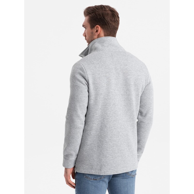 Ombre Men's casual sweatshirt with button-down collar - grey melange