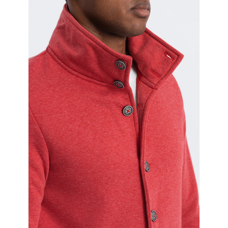 Ombre Clothing Pánská volnočasová mikina s límcem na knoflíky - červená melanž V3 OM-SSZP-0171