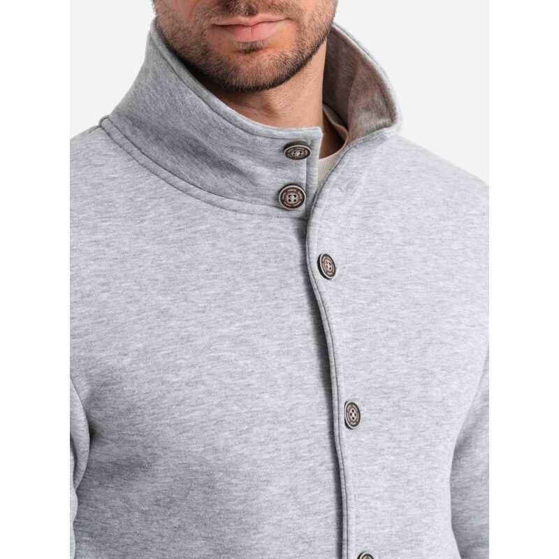 Ombre Men's casual sweatshirt with button-down collar - grey melange