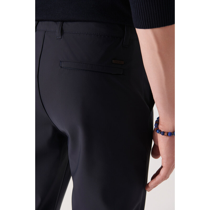 Avva Men's Navy Blue Water Repellent Windproof Softshell Slim Fit Slim Fit Chino Pants