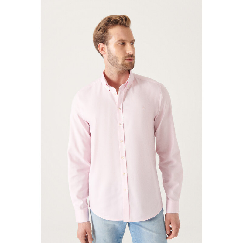 Avva Men's Light Pink Oxford 100% Cotton Regular Fit Shirt