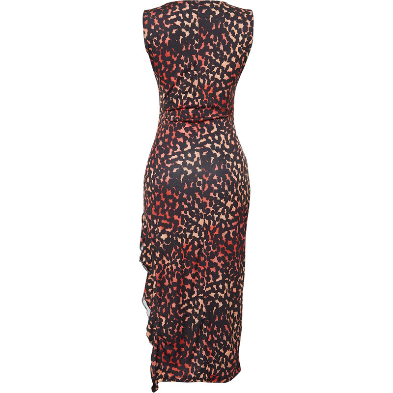 Trendyol Multi-Colored Fitted/Fitted Animal Print Flexible Knitted Maxi Dress