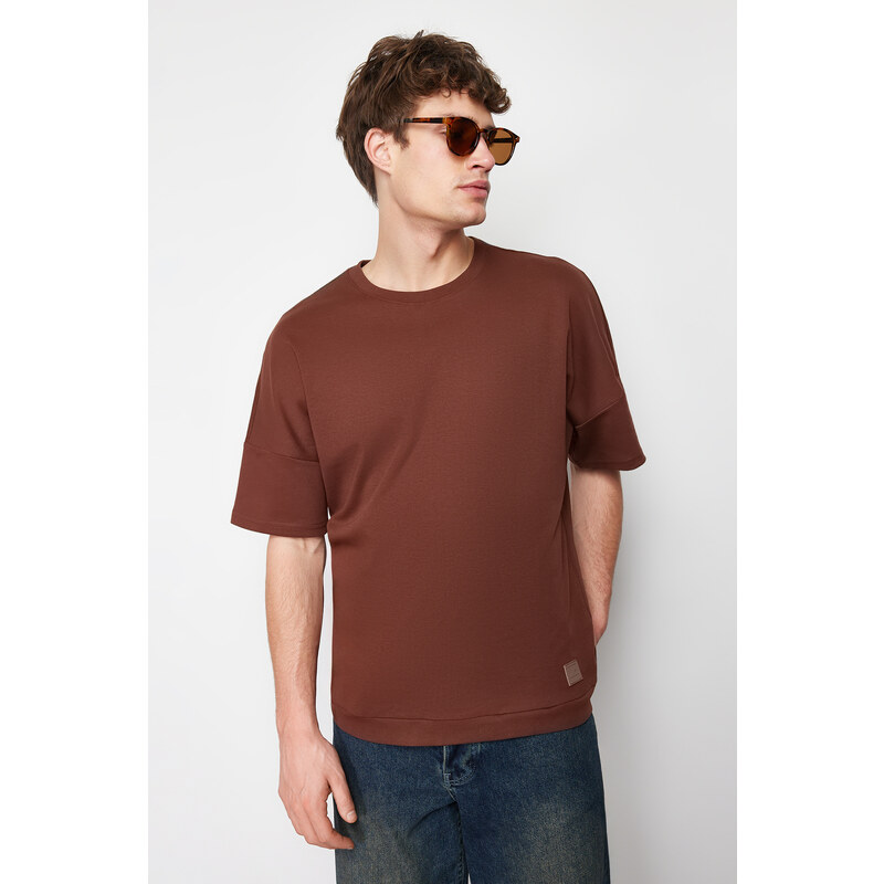 Trendyol Brown Oversize Stitch Detail T-Shirt