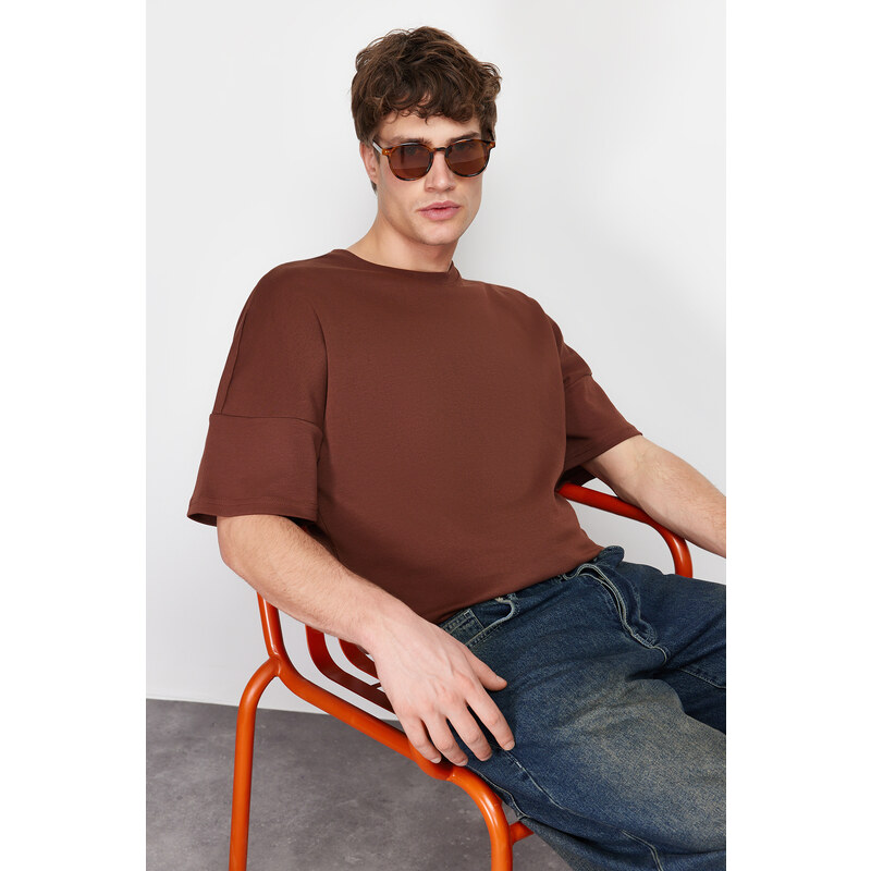 Trendyol Brown Oversize Stitch Detail T-Shirt