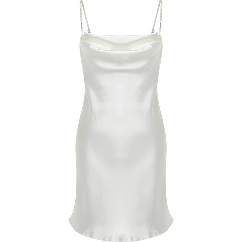 Trendyol Bridal White Removable and Adjustable Pearl Strap Detail Satin Woven Nightgown