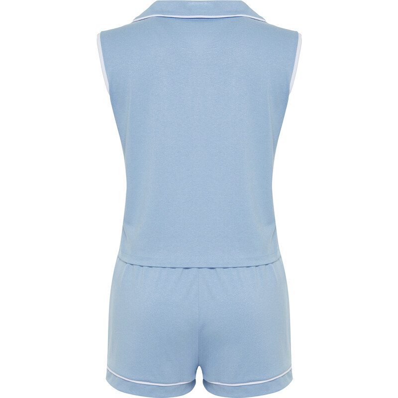 Trendyol Blue Piping Viscose Knitted Pajamas Set